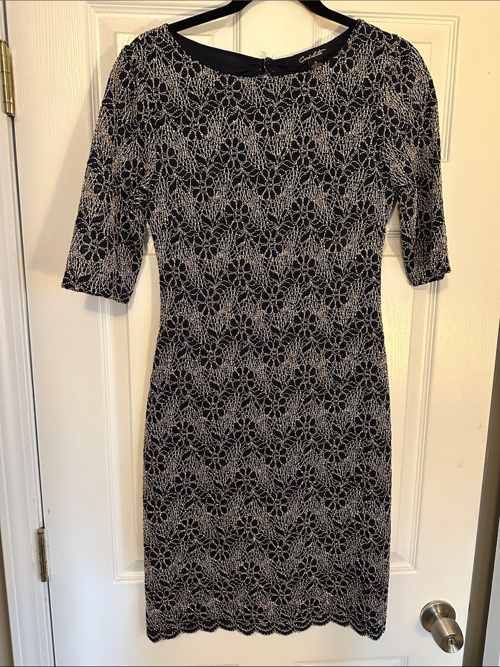 Navy Dress with Gold Lace M